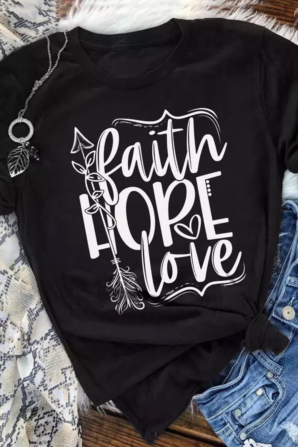 Black Faith Hope Love Graphic T-Shirt | Delivered & Devoted