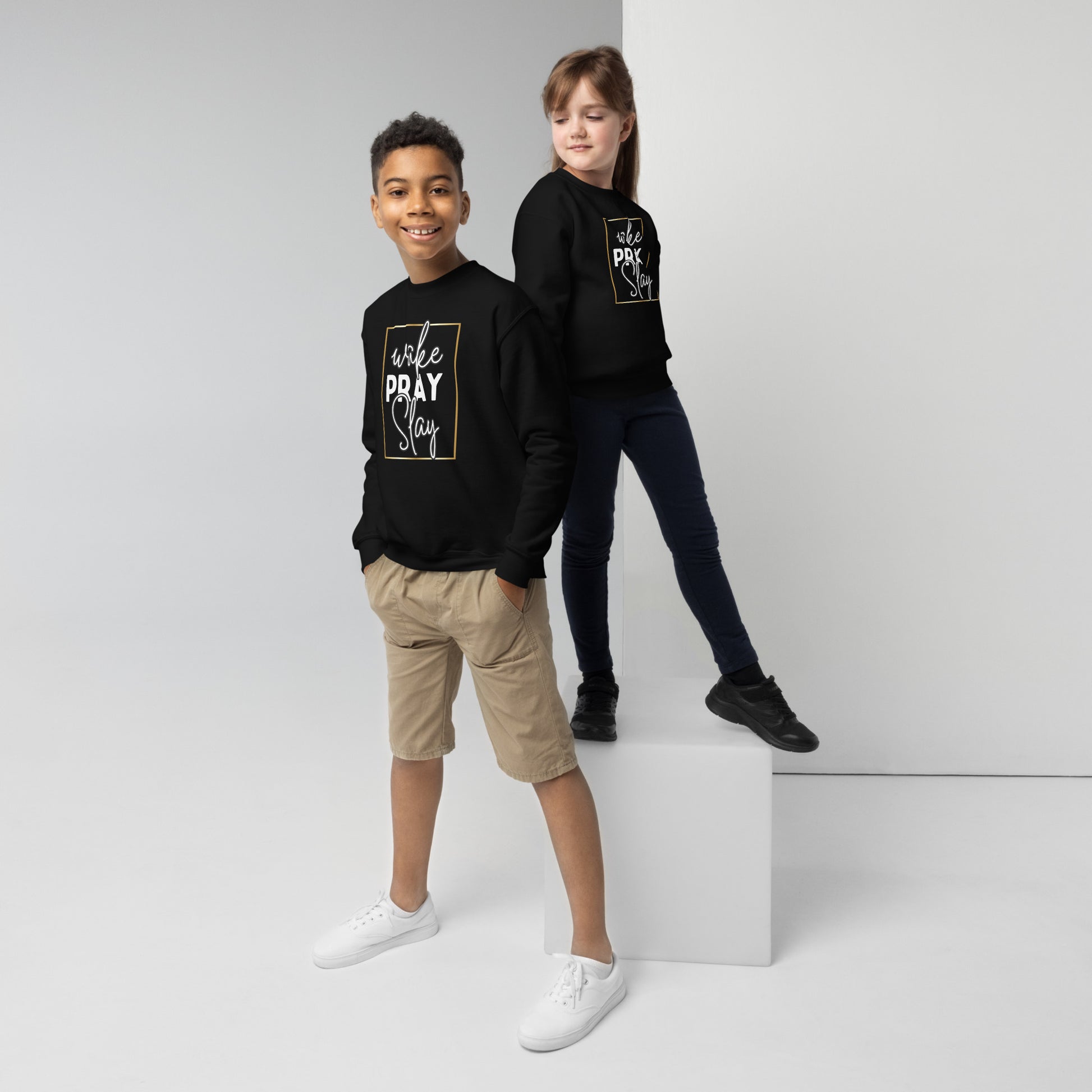 Youth Wake Pray Slay Crew Neck Sweatshirt  | Delivered & Devoted