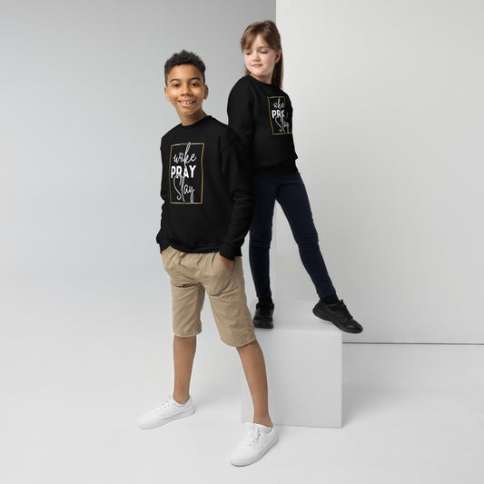 Youth Wake Pray Slay Crew Neck Sweatshirt  | Delivered & Devoted